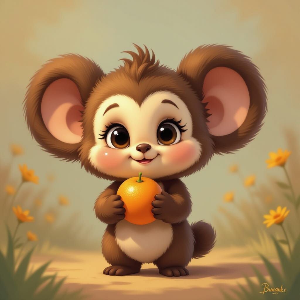 Charming Cheburashka Illustration in Classic Animation Style