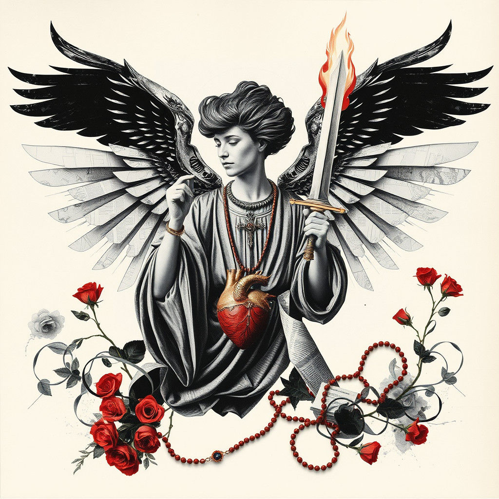 Archangel Icon with Flaming Sword: Dada Collage