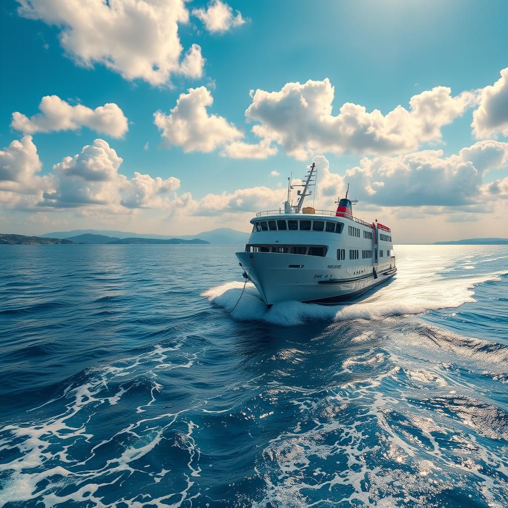 Aegean Ferry to Rhodes in Hyperrealistic Style