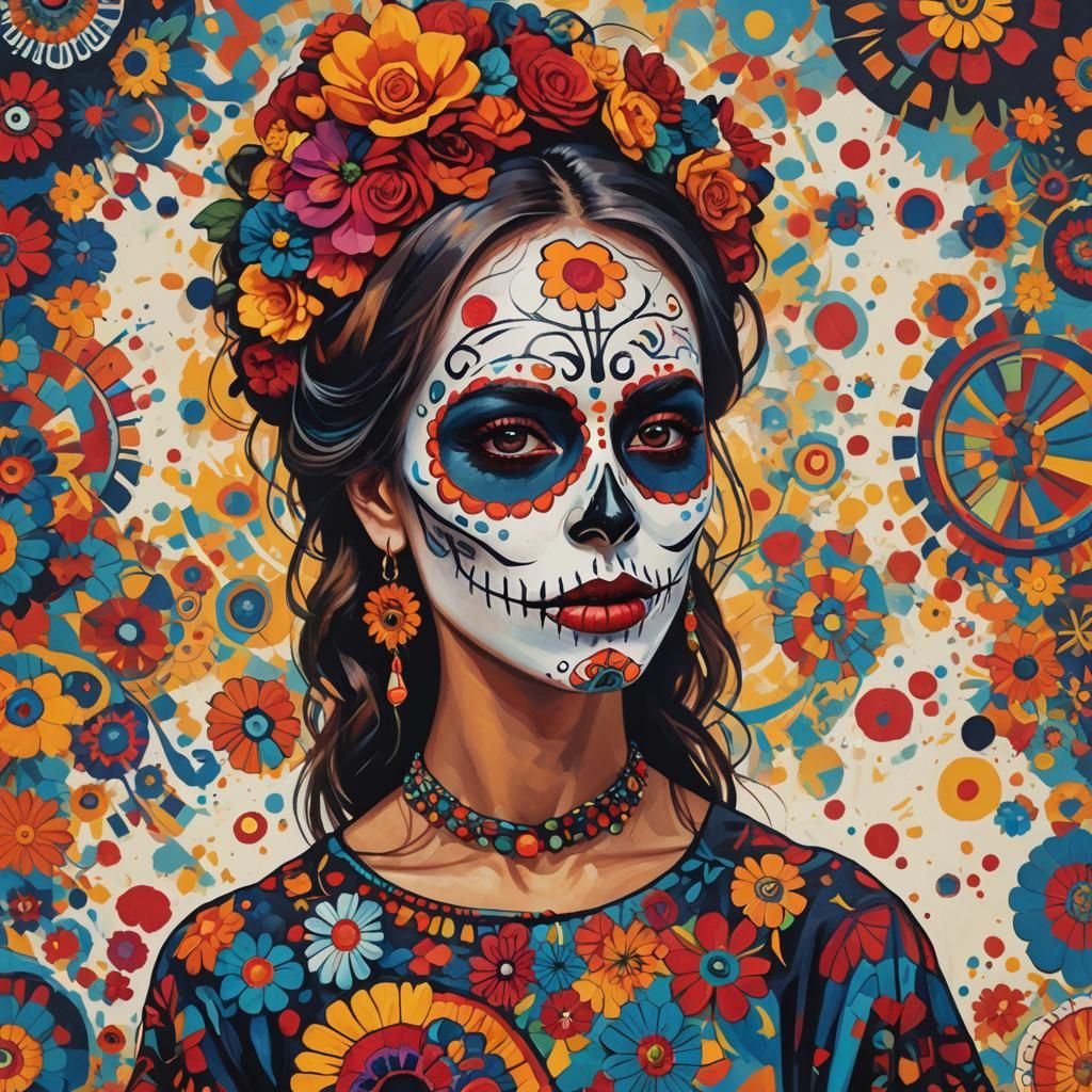 LECTICA....... a beautiful woman wearing colourful "Día de l...