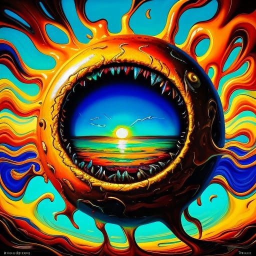 Surreal Melting Sun Monster in Oil Paint