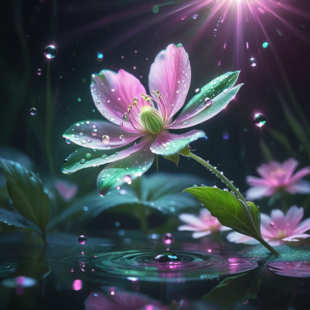 Mystical Flower with Iridescent Petals in Dreamlike Setting