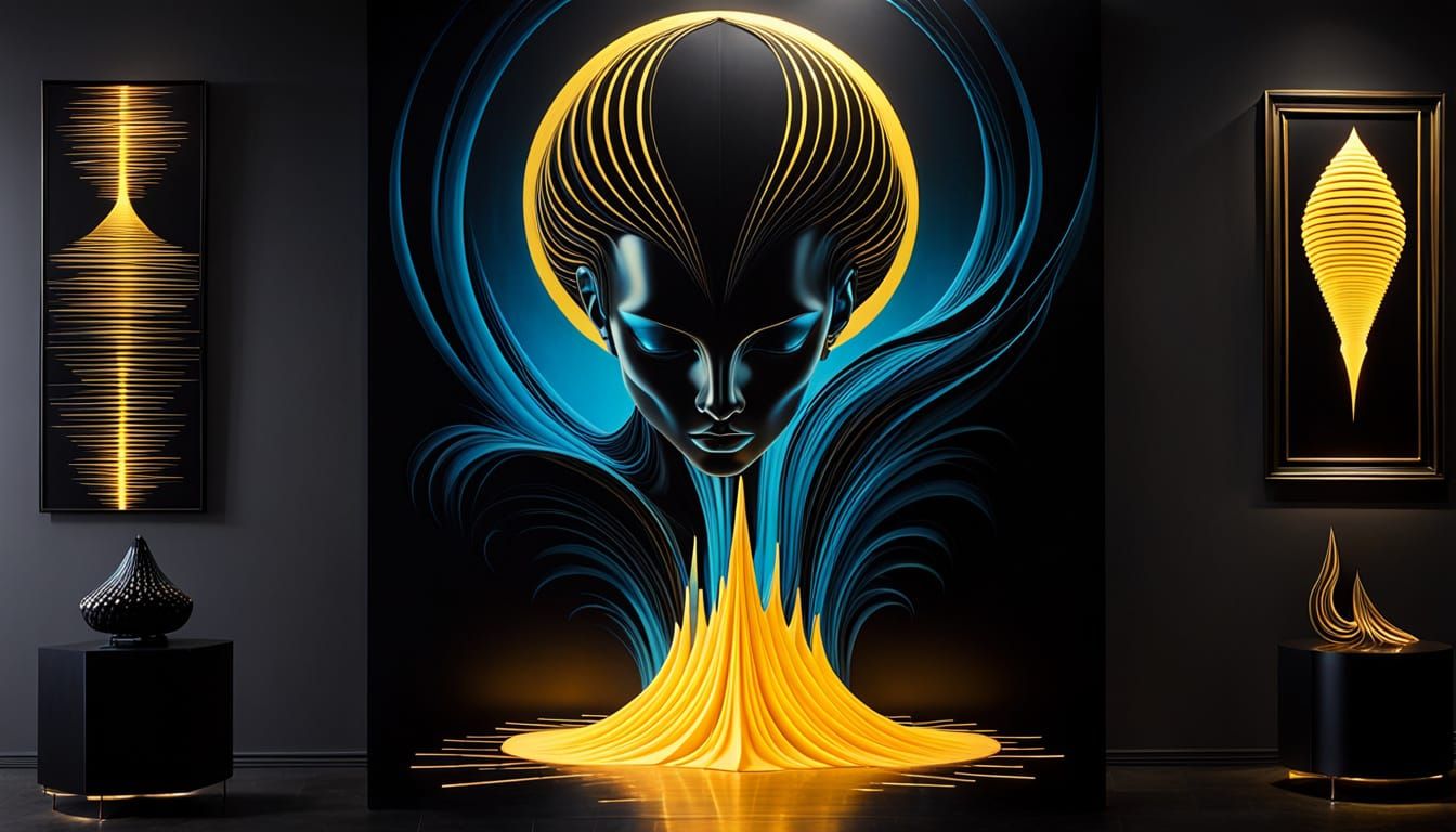 Yellow Volcano Calligraphy in Pop Art Deco Style