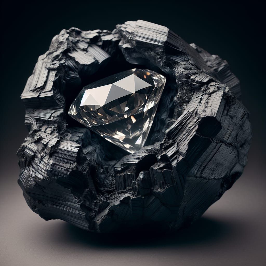 Diamond Sparkles Within Cracked Lump of Coal