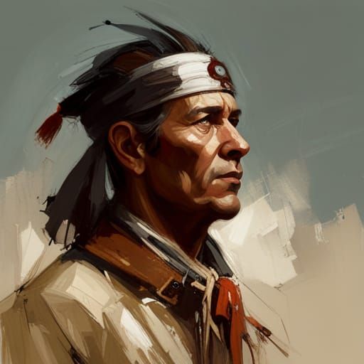 Native American Scout Portrait in Digital Art Style