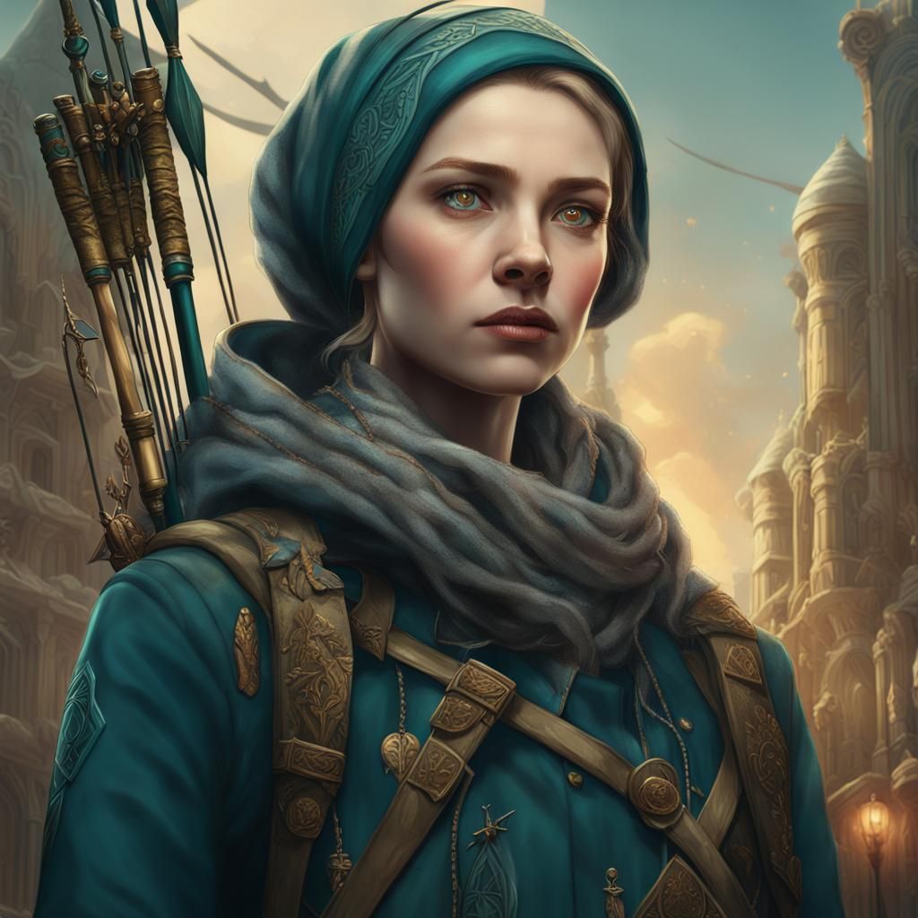 Elegant Warrior Woman with Bow in Fantasy Art Style