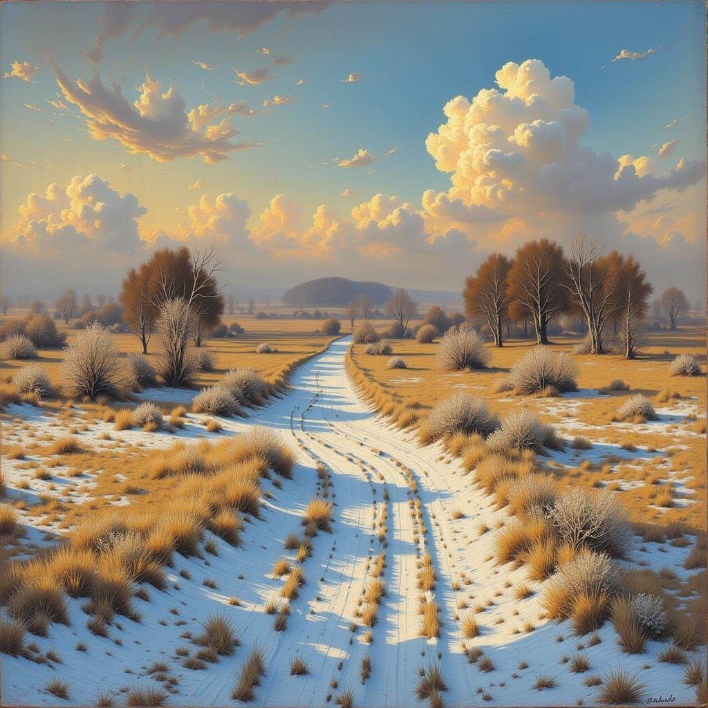 Winter Prairie Landscape in Impasto and 3D Style