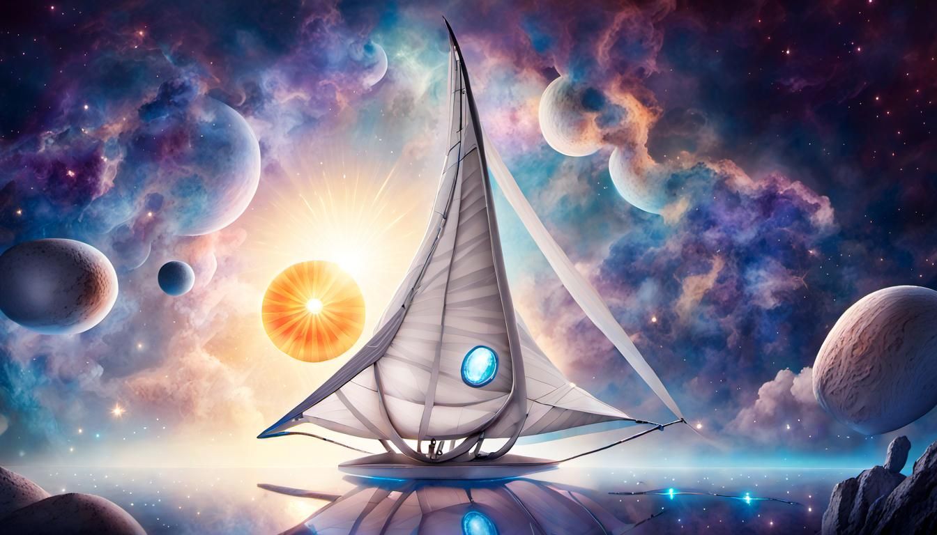 Ancient Alien Spaceship Sun-Sail in Astral Cosmic Illustrati...