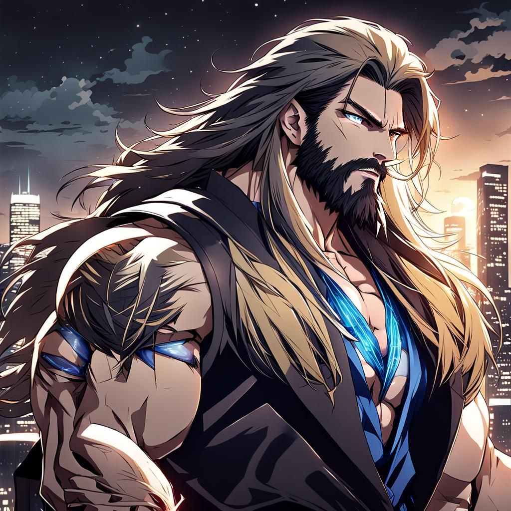Anime Style Man Gazing at Cityscape at Night