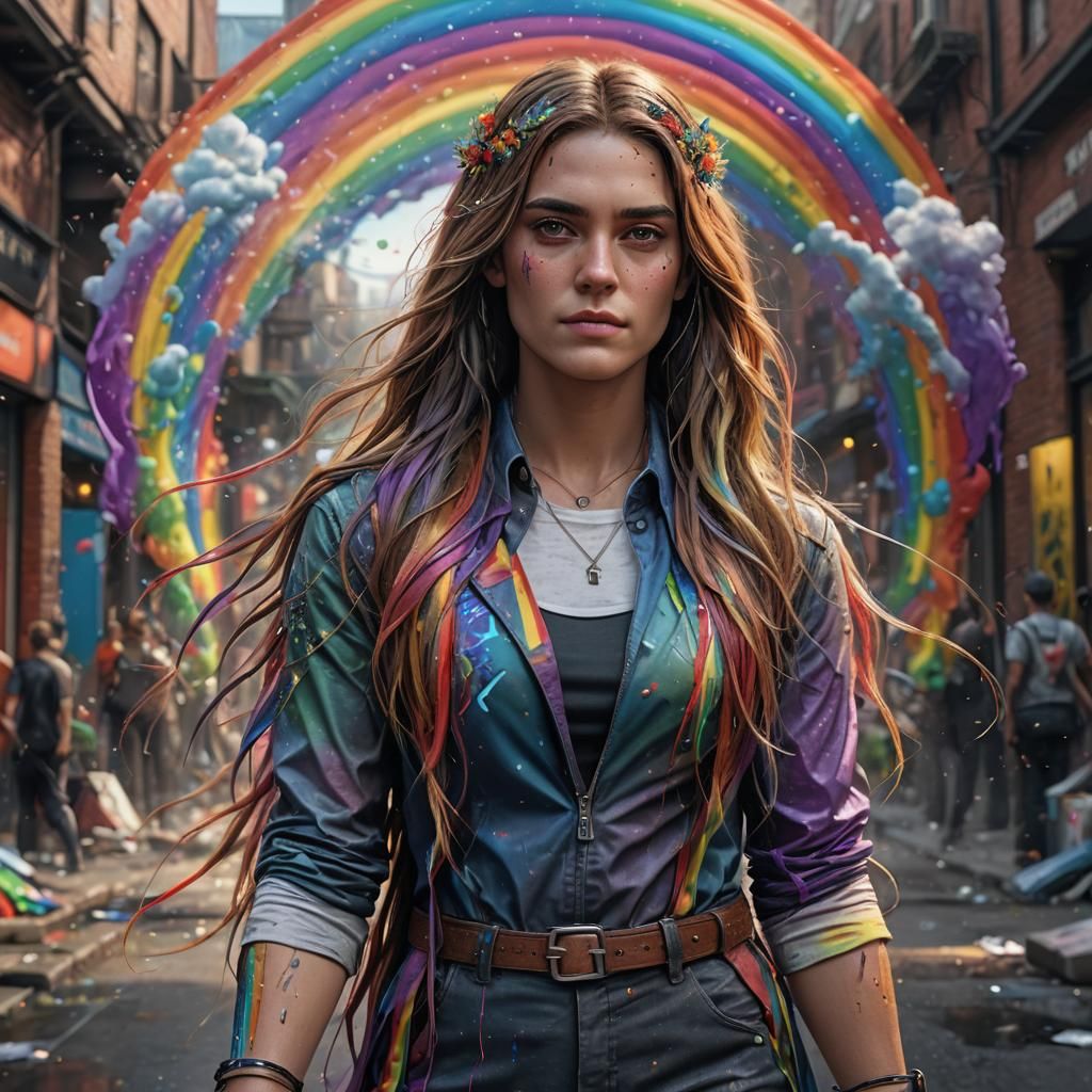 Photorealistic Transgender Person with Rainbow Hair