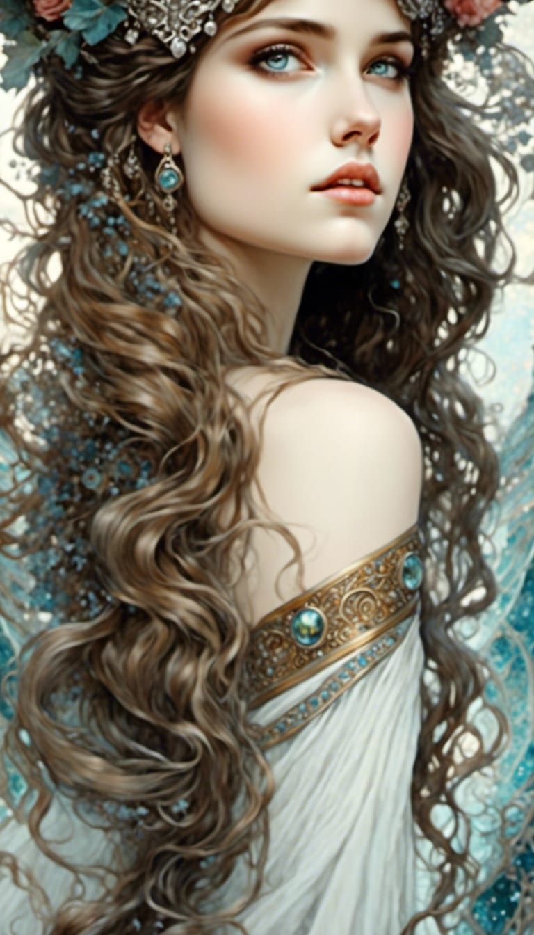 Detailed Valkyrie Graphite Drawing with Flower Crown