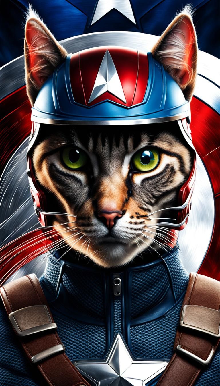 Anthropomorphic Cat Captain America Movie Poster