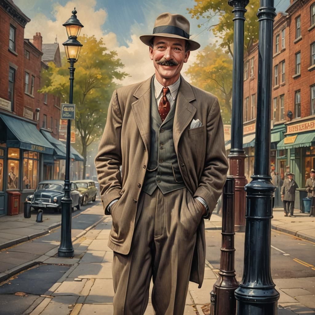 A snappy dressed 1940's spiv, tight trousers, pork pie hat, ...