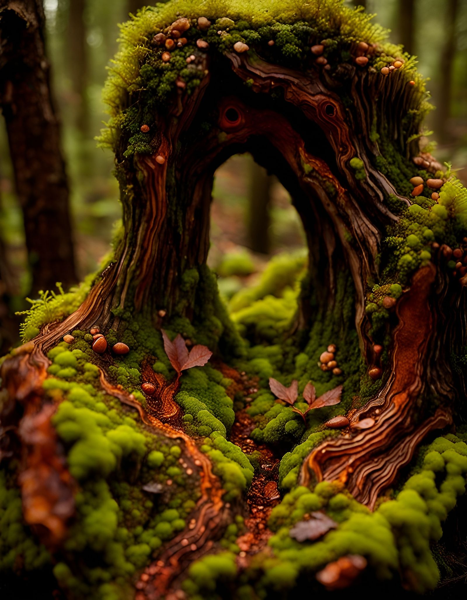 Moss Agate Forest Understory with Glowing Embers