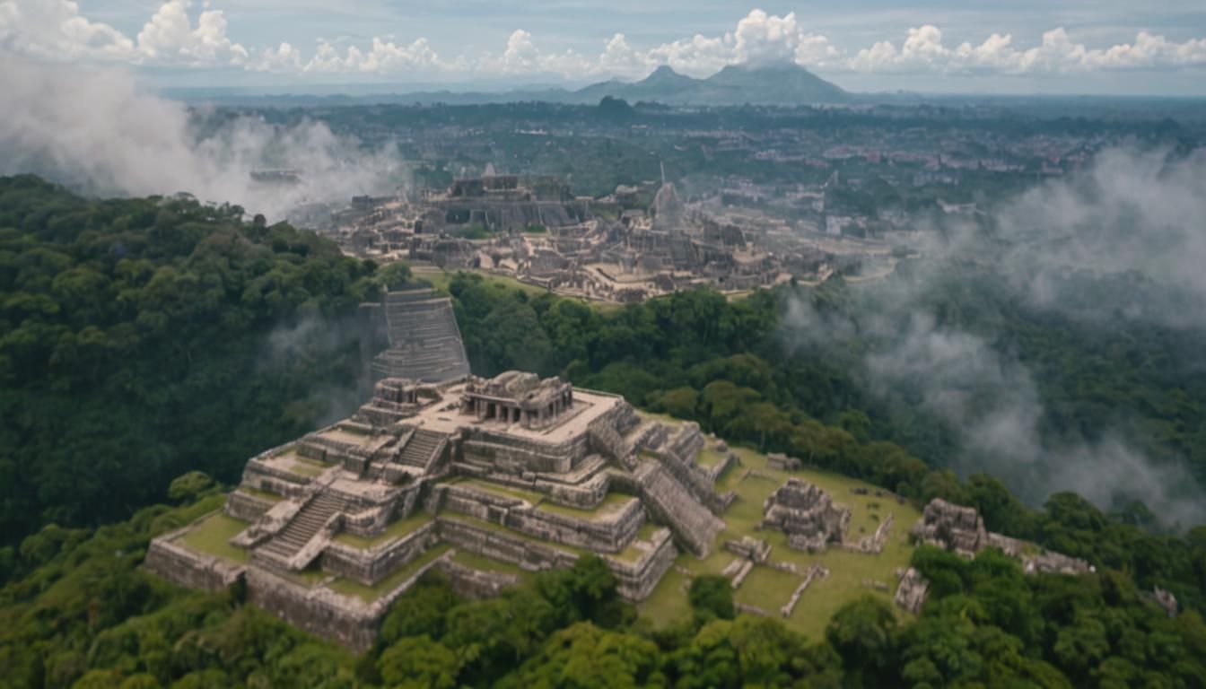 Aerial View of Mayan Acropolis at Golden Hour