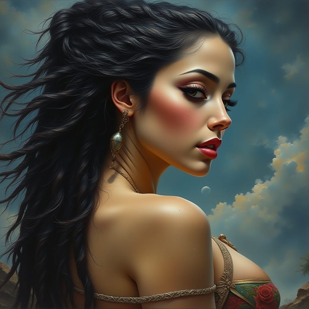 Blue Eyed Woman Crying Melancholy Tears