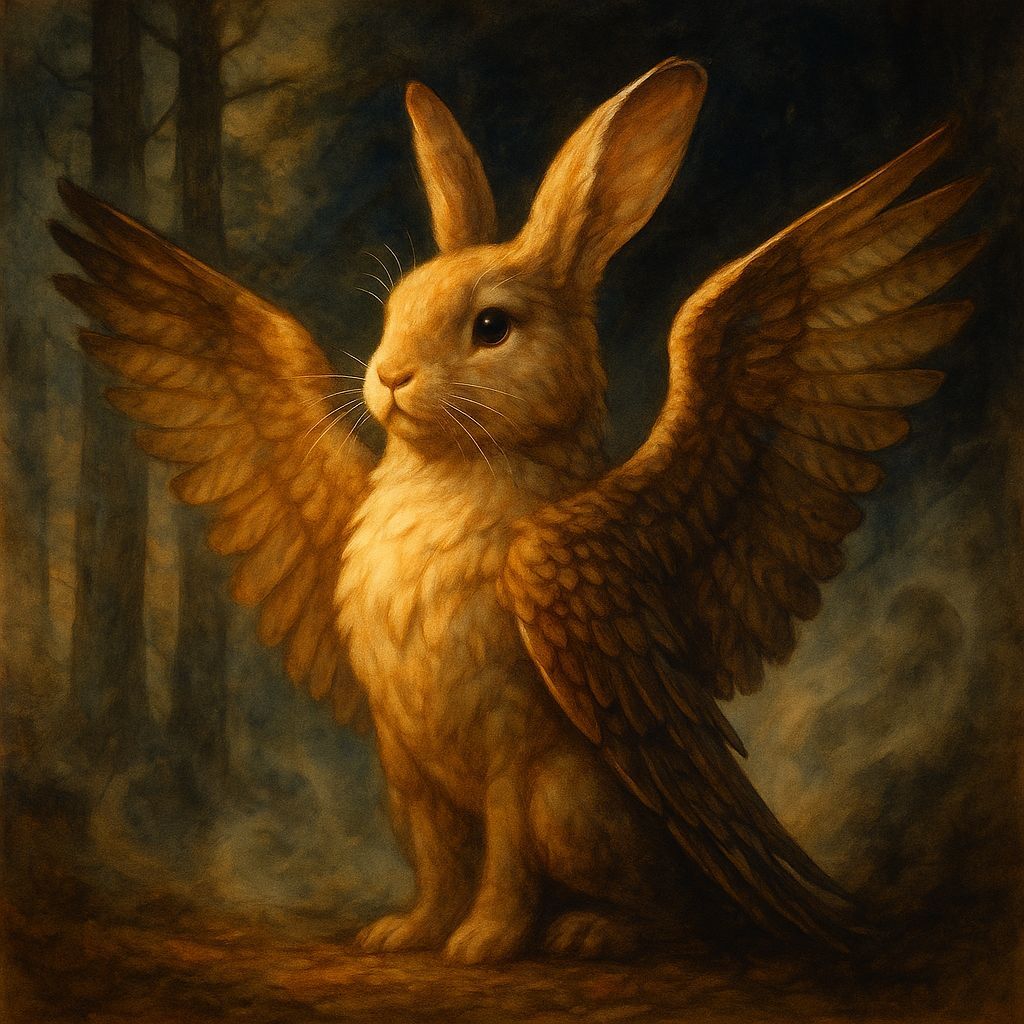 Majestic Rabbit-Eagle Hybrid in Misty Forest