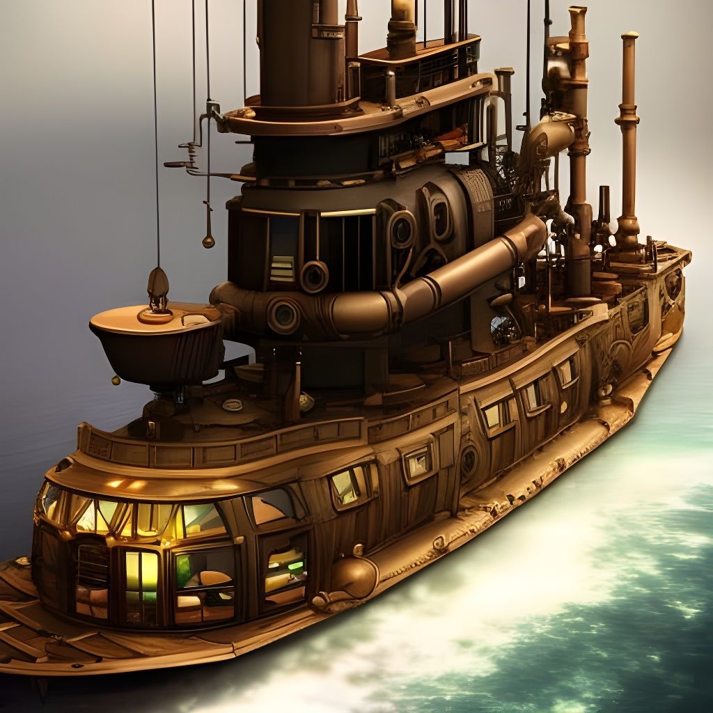 Steampunk Submarine in Detailed Comic Art