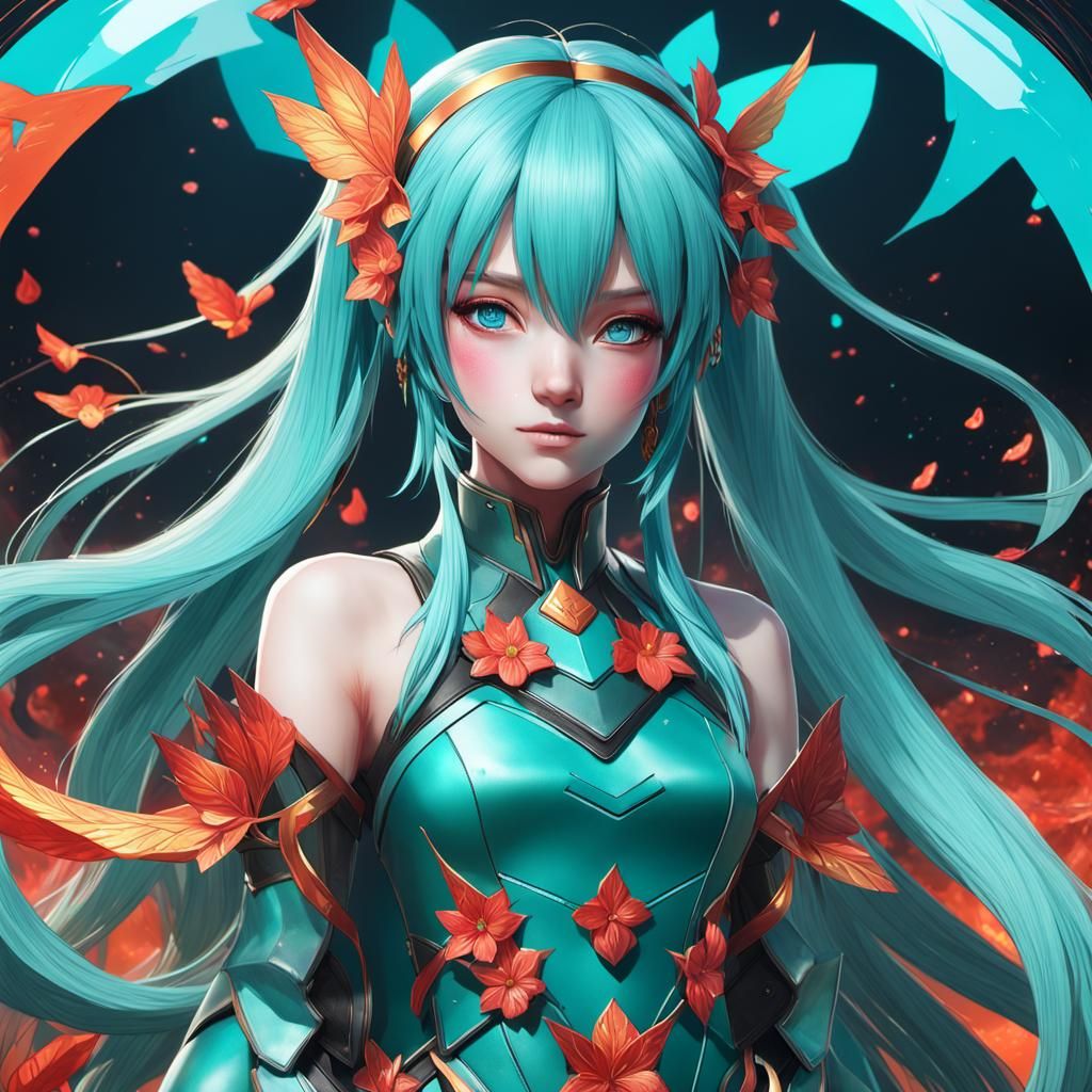 Volcanic Hatsune Miku Fairy Portrait in Art Nouveau Style