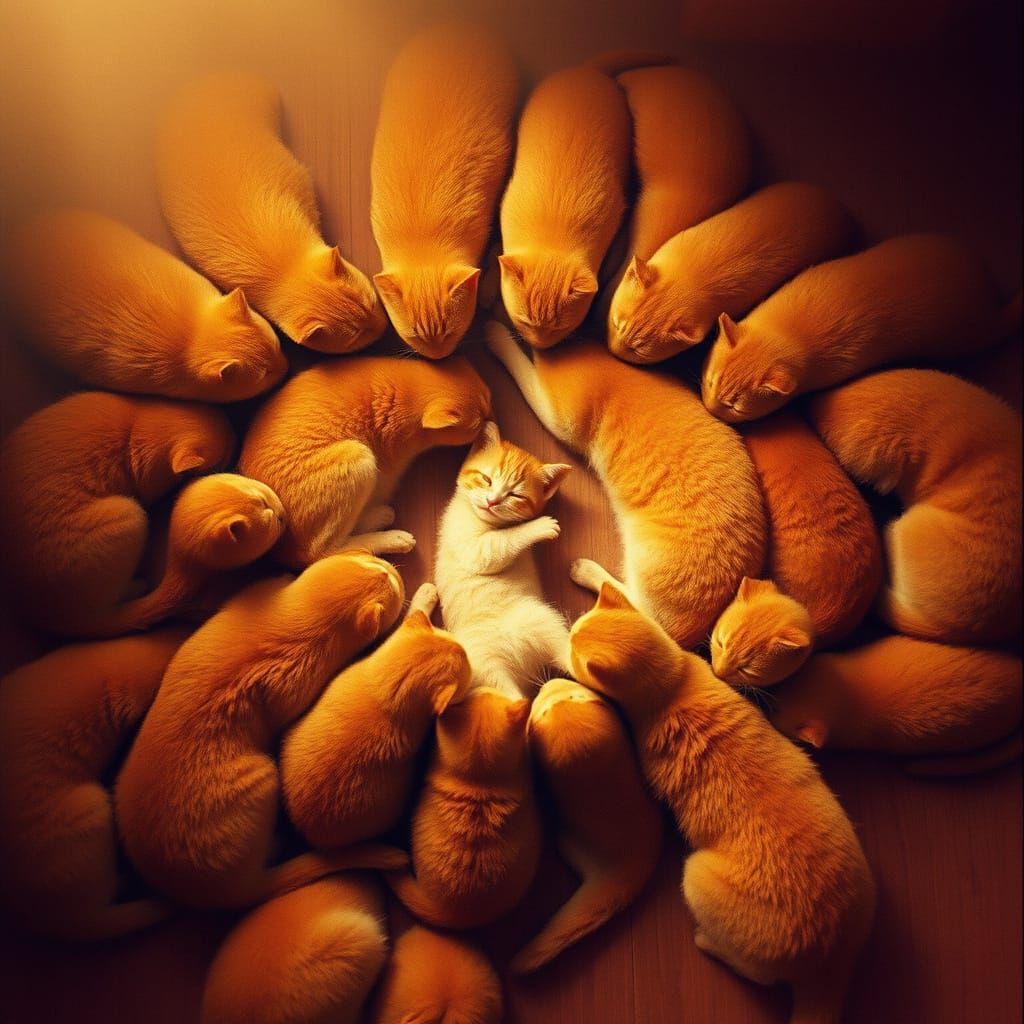 Golden Light on a Heart-Shaped Feline Assembly