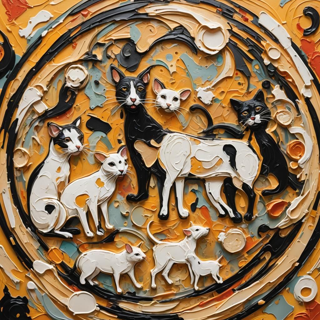 Abstract Expressionist Farmer and Animals in Cheese