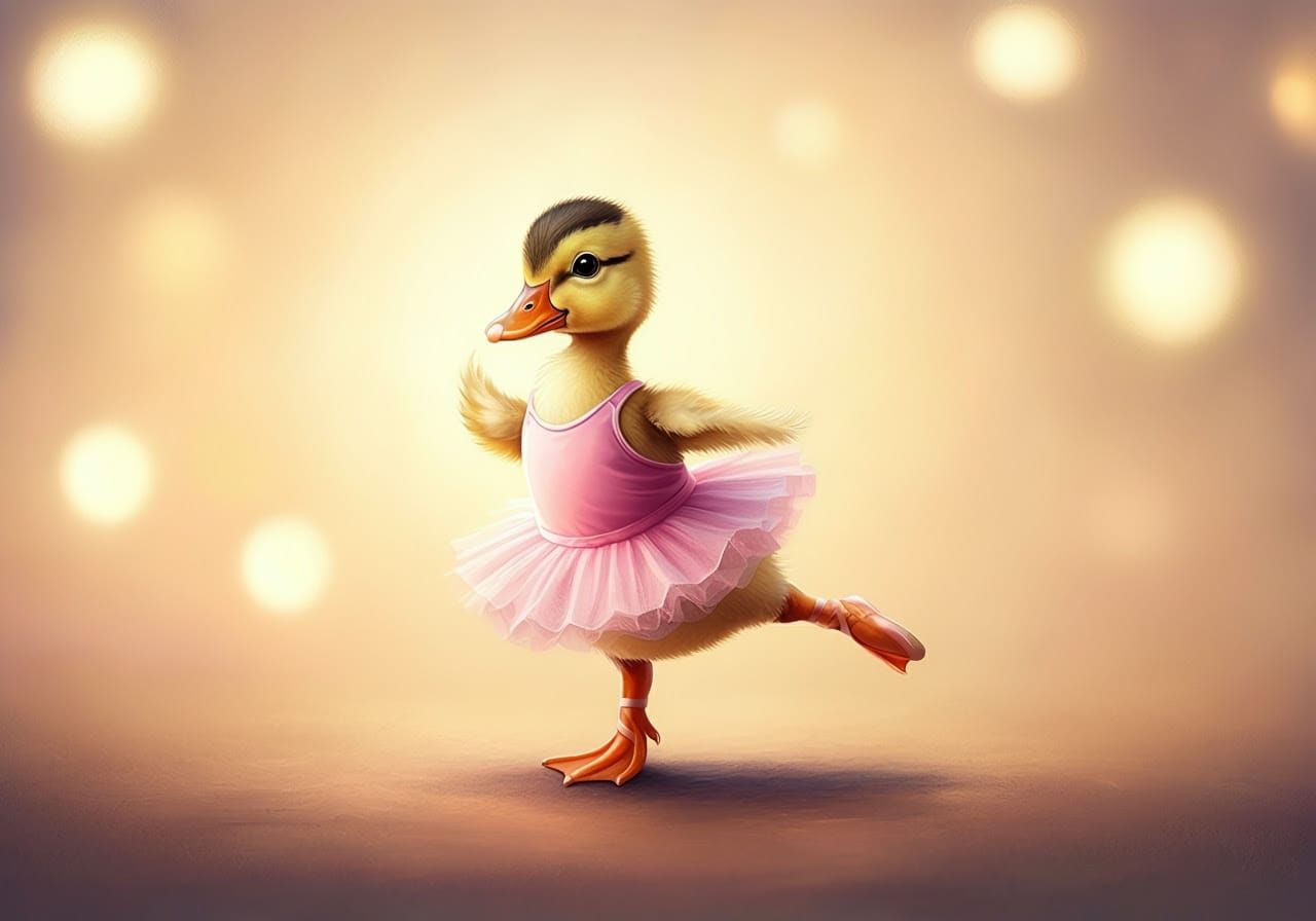 Duckling Ballerina in Pink Tutu Dances