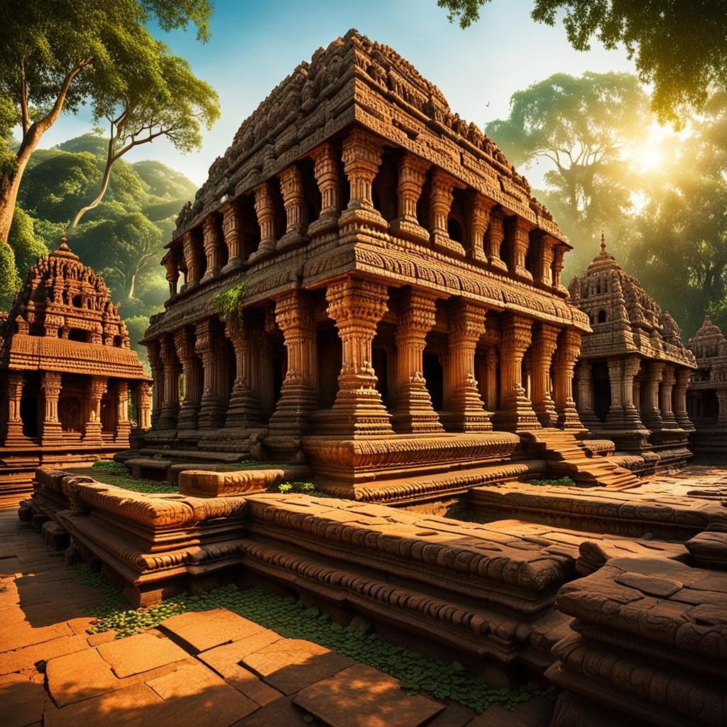 Vibrant Ancient Indian Temple in Lush Jungle