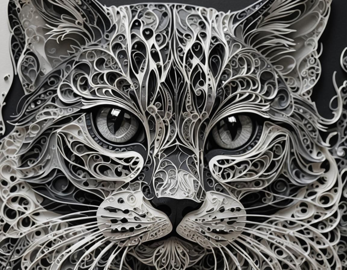 Filigree Paper Cat in Detailed 3D Illustration