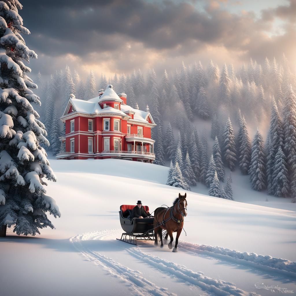 Winter Horse Sleigh Rides to Red Country House