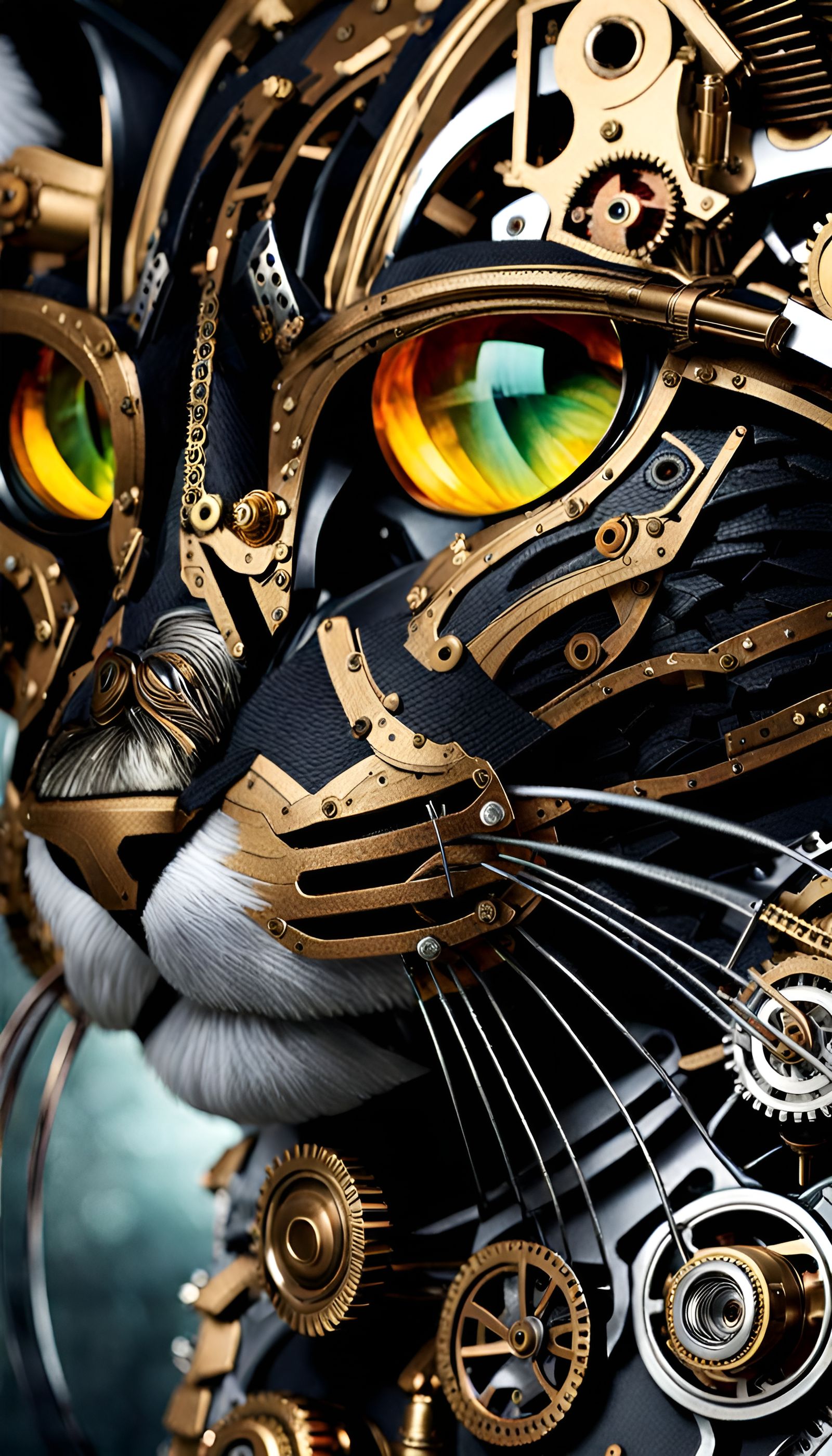 Armored Steampunk Cat Portrait, Detailed Mechanical Art
