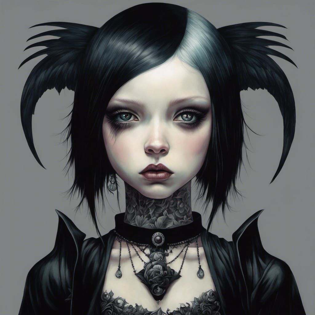 Moody Goth Punk Girl in Illustrative Style