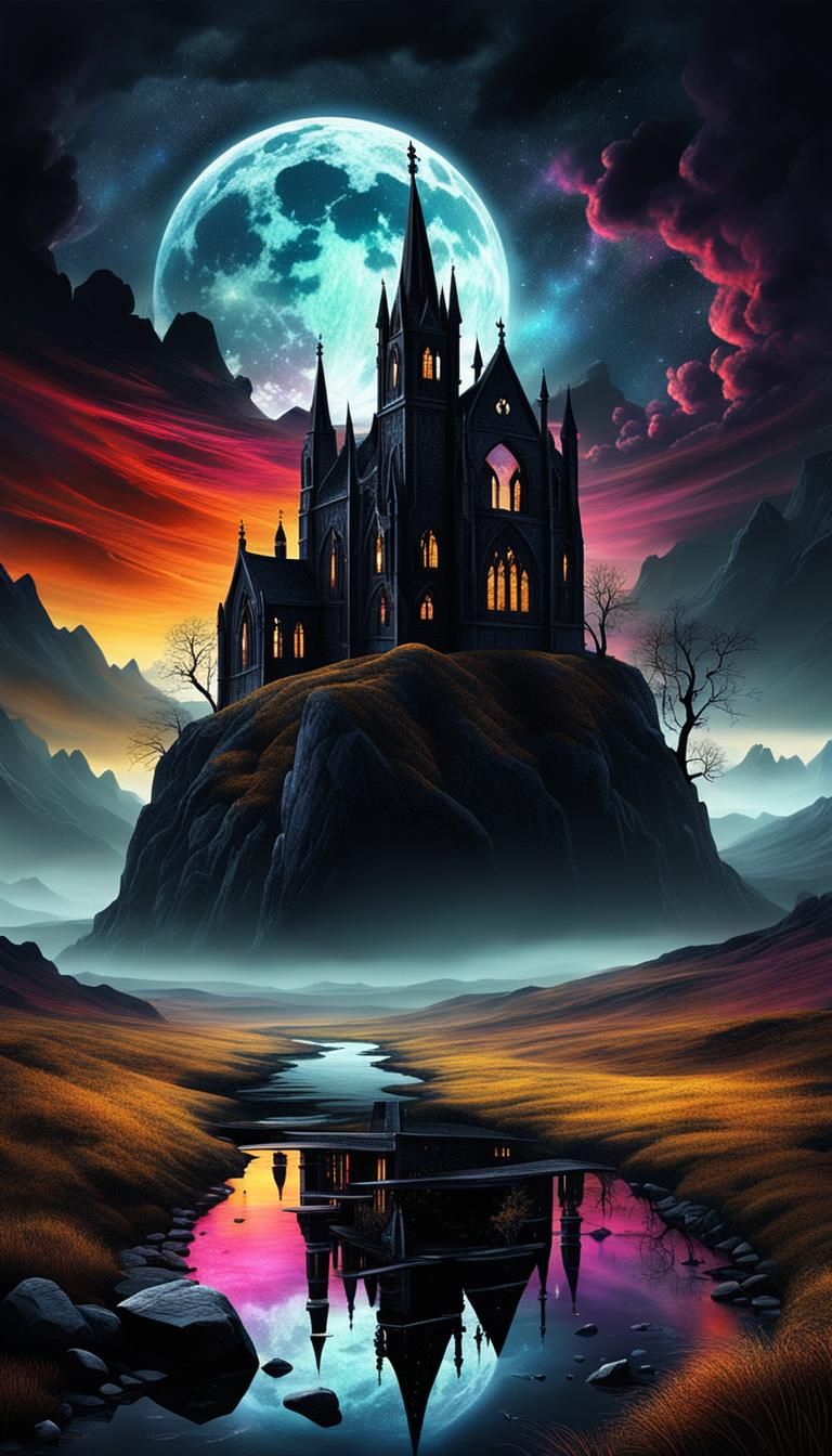 Cosmic Gothic Landscape: Vivid and Ominous