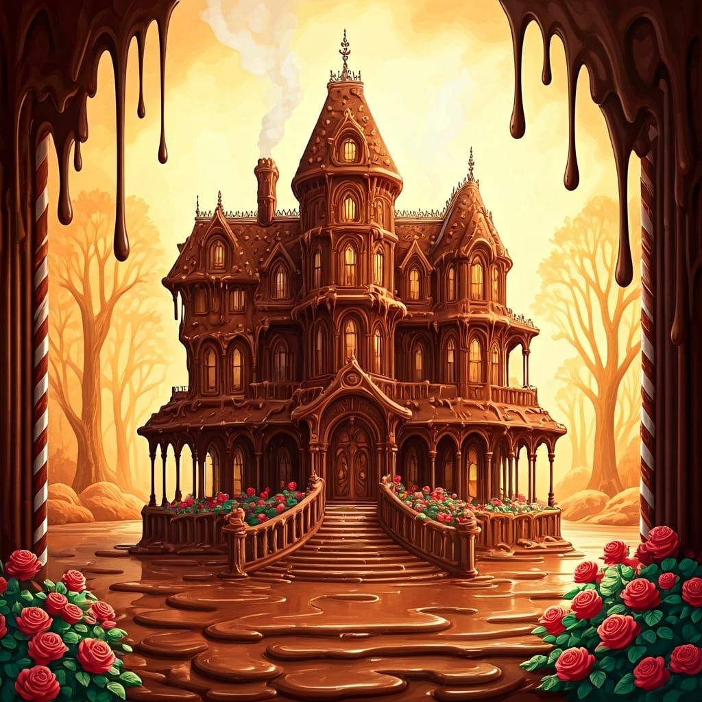 Chocolate Mansion Melts in Watercolor Sunlight