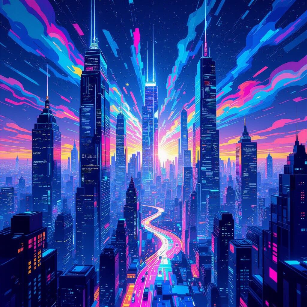 Futuristic Cityscape in Cubist Style