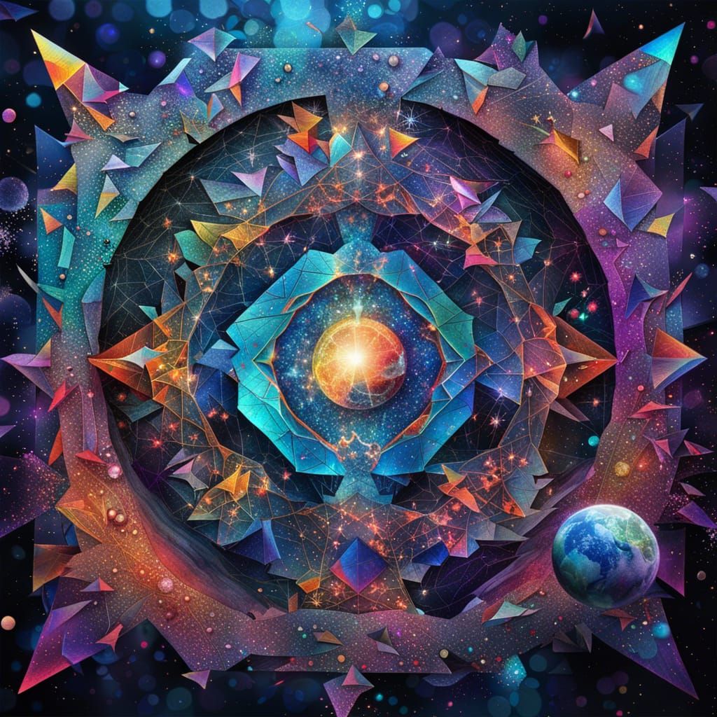 Shattered World: Holographic Astral Cosmic Illustration