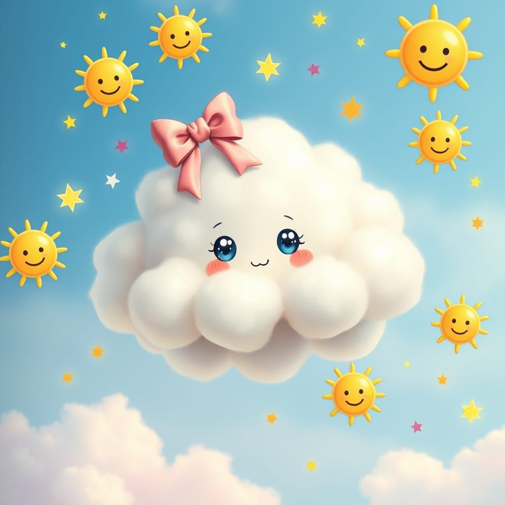 Whimsical Fluffy Cloud with Bow in Rococo Style