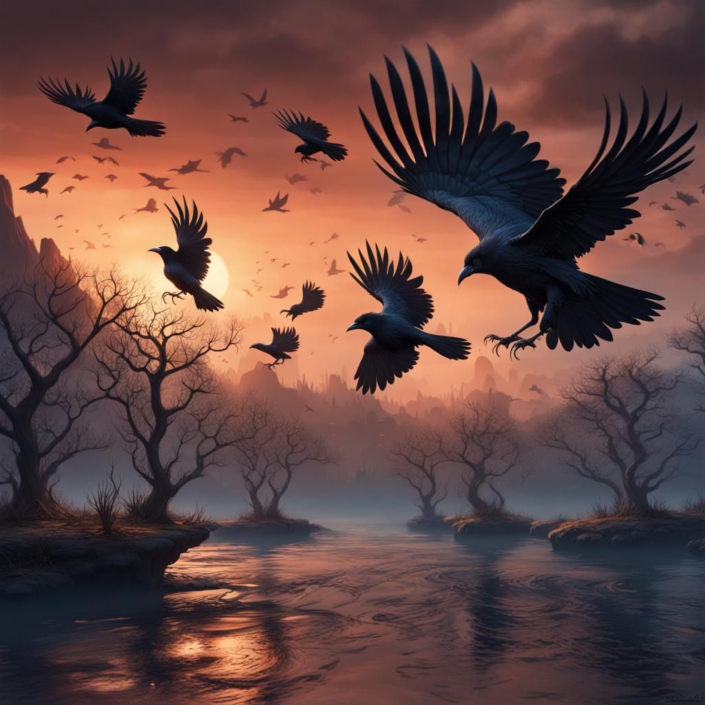 Crows Over Water: Detailed Matte Painting