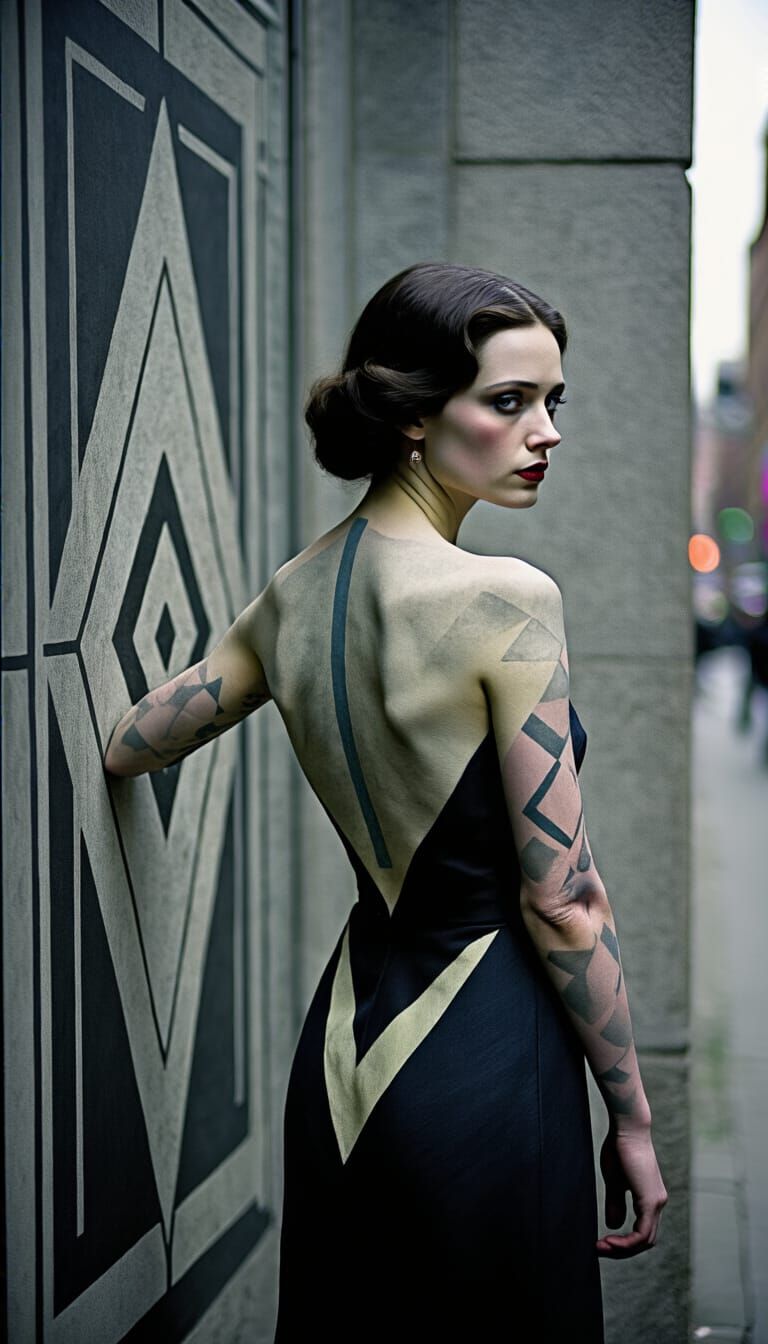 Surreal Geometric Body Paint Portrait