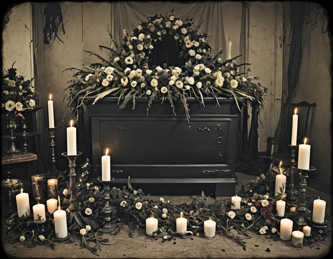Eerie Victorian Funeral Parlor with Decayed Flowers