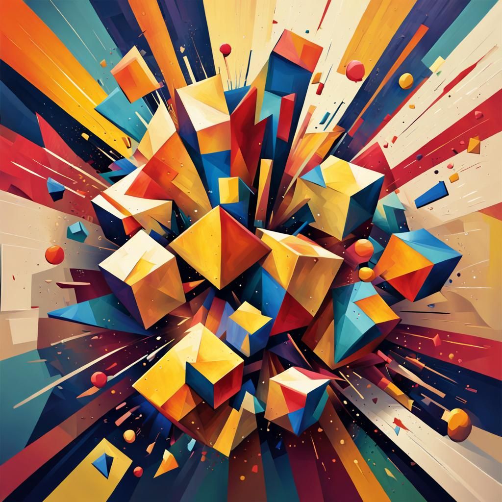 Cubist Painting with Geometric Shapes and Warm Colors