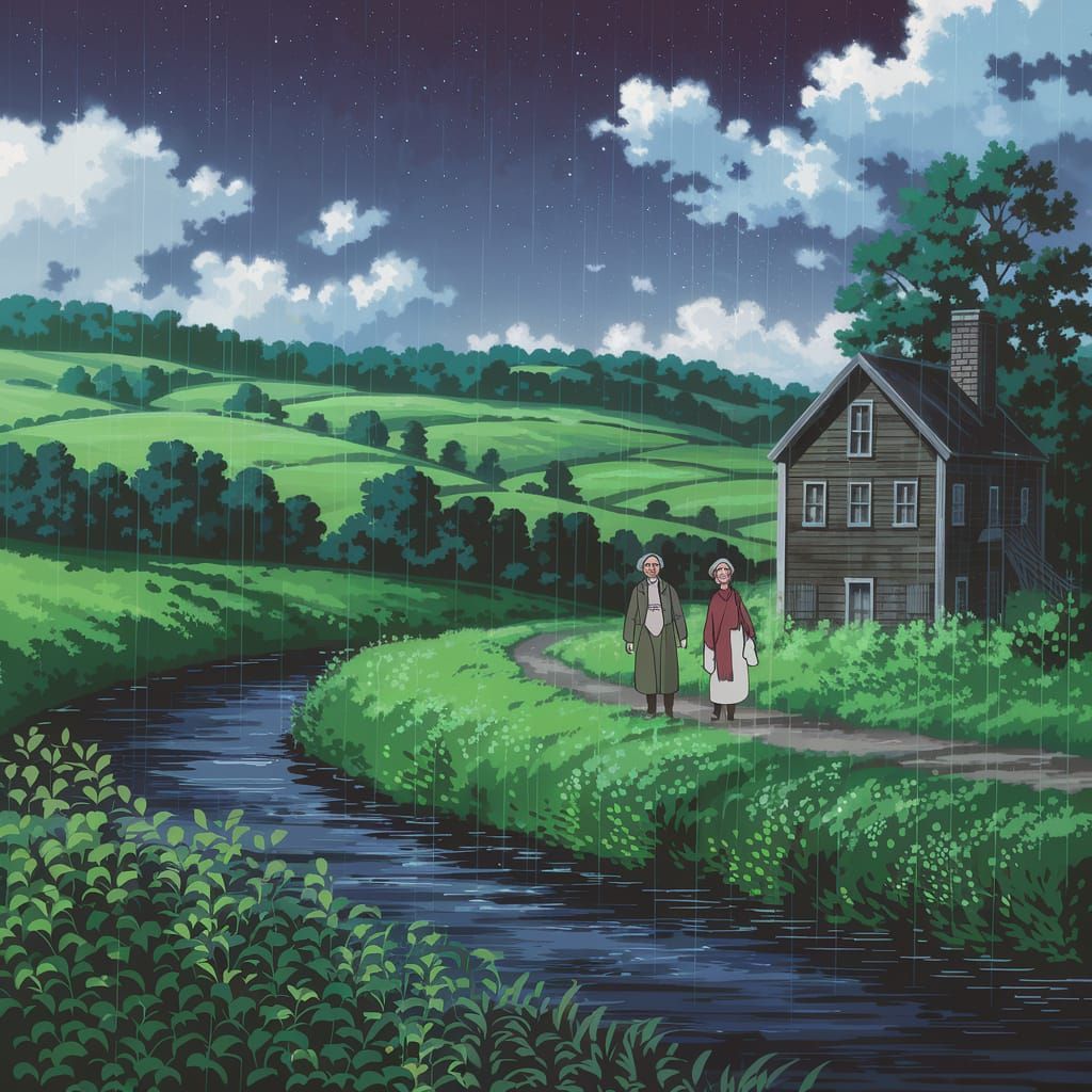 Elderly Couple Strolls Through Lush Green Hills