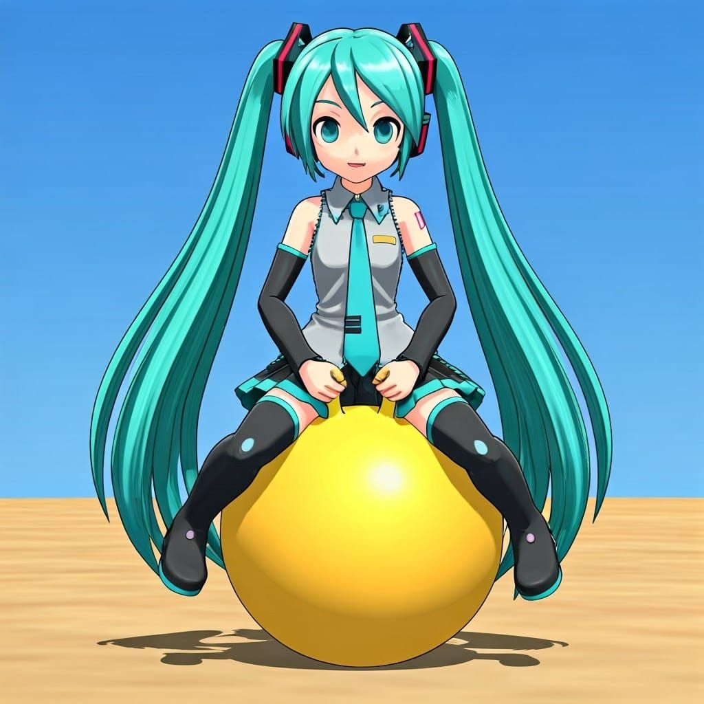 Hatsune Miku Leaps in Joy on a Hopper Ball