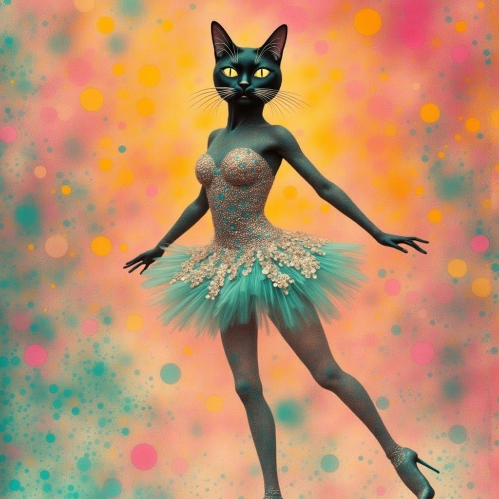 Elegant Feline Ice Skater in Sunset Hues