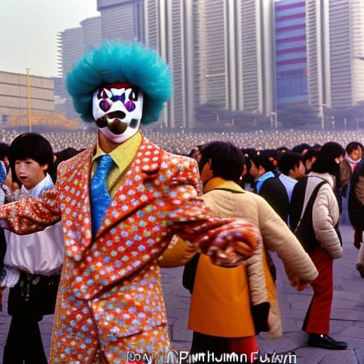 Vibrant Street Entertainer in 80s Seoul