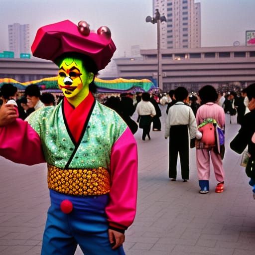 Korean Street Entertainer in Seoul, 1980s Photo