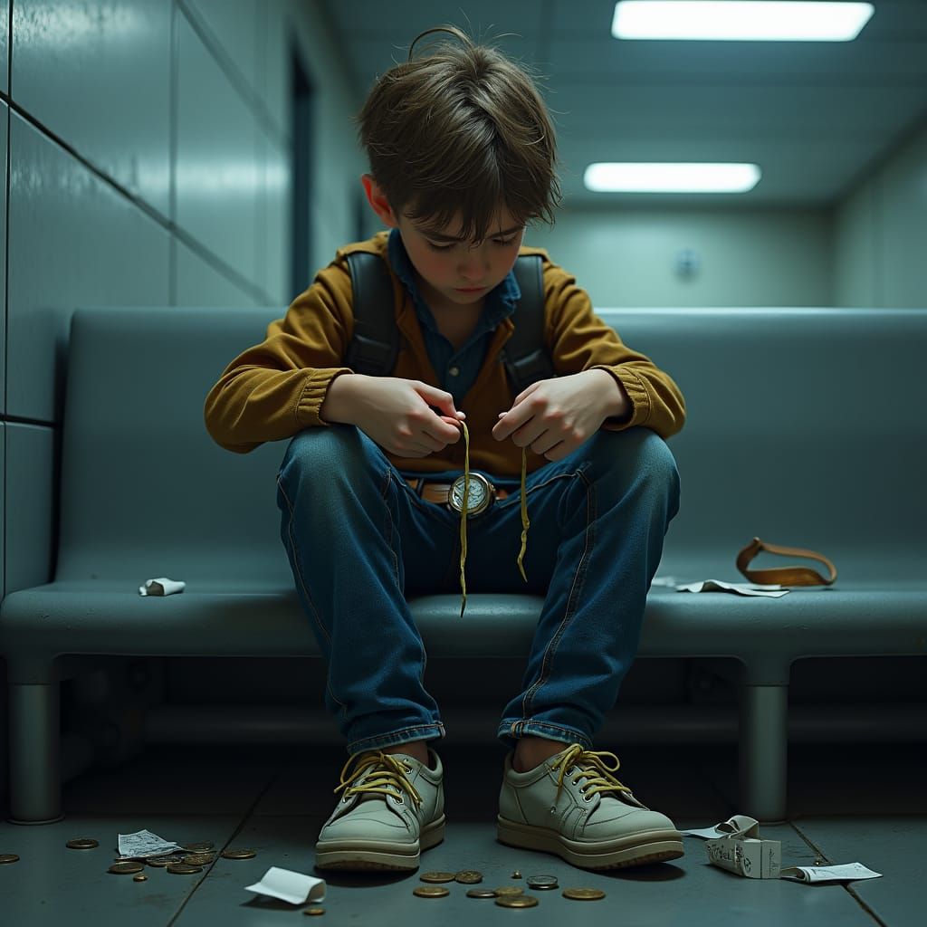 Teen in Police Station: Dramatic Matte Painting