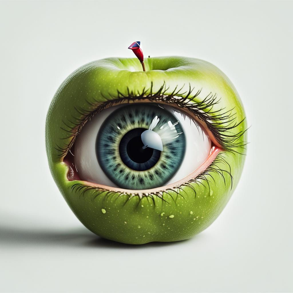 Minimalist Eye with Apple, Flat Image