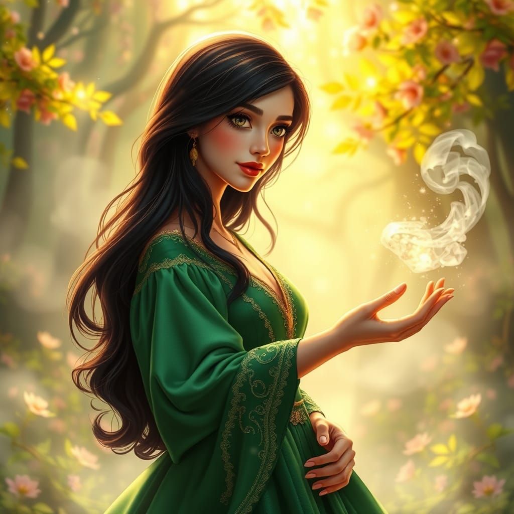 Benevolent Sorceress Casting Nature Healing Spell