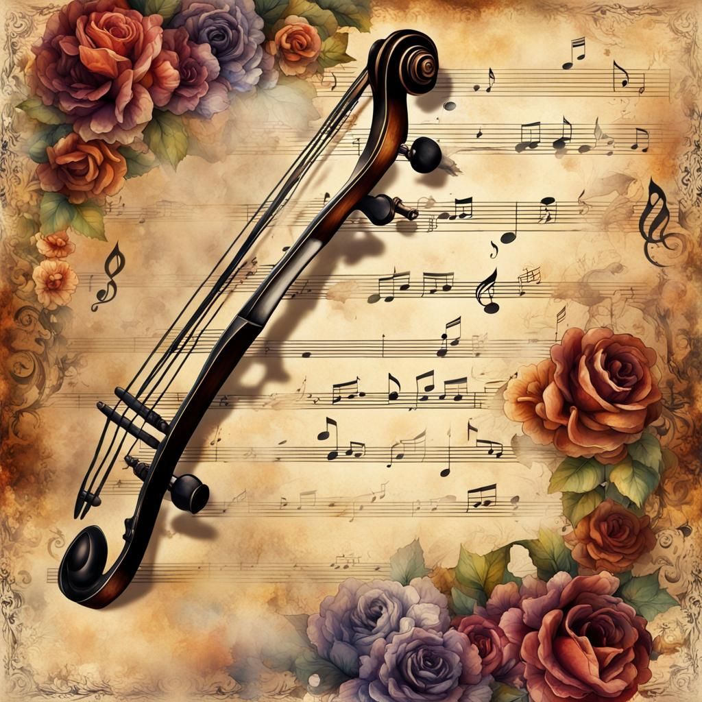 Floral Music Notebook Page in Steampunk Style
