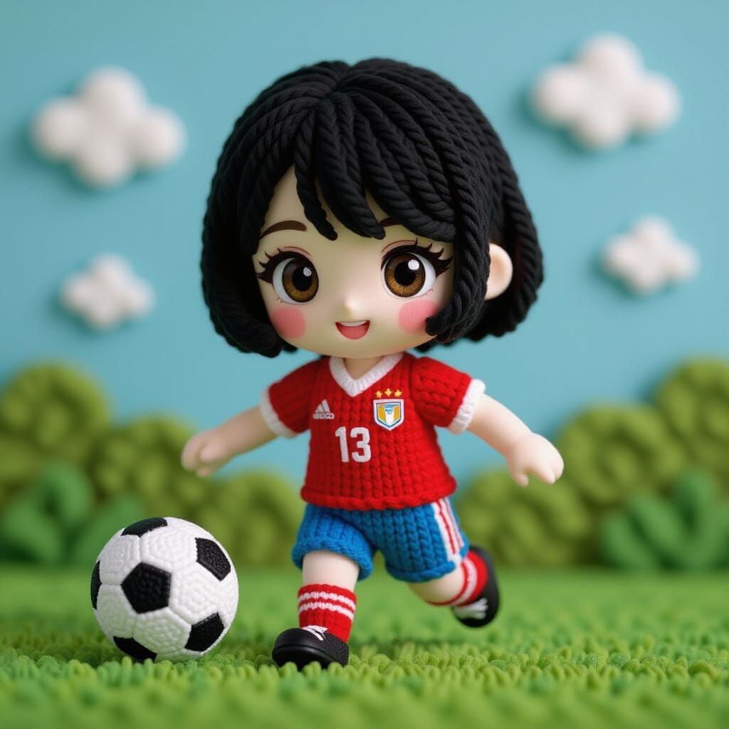 Cute Yarn Art: Soccer Girl and Moon Rabbit